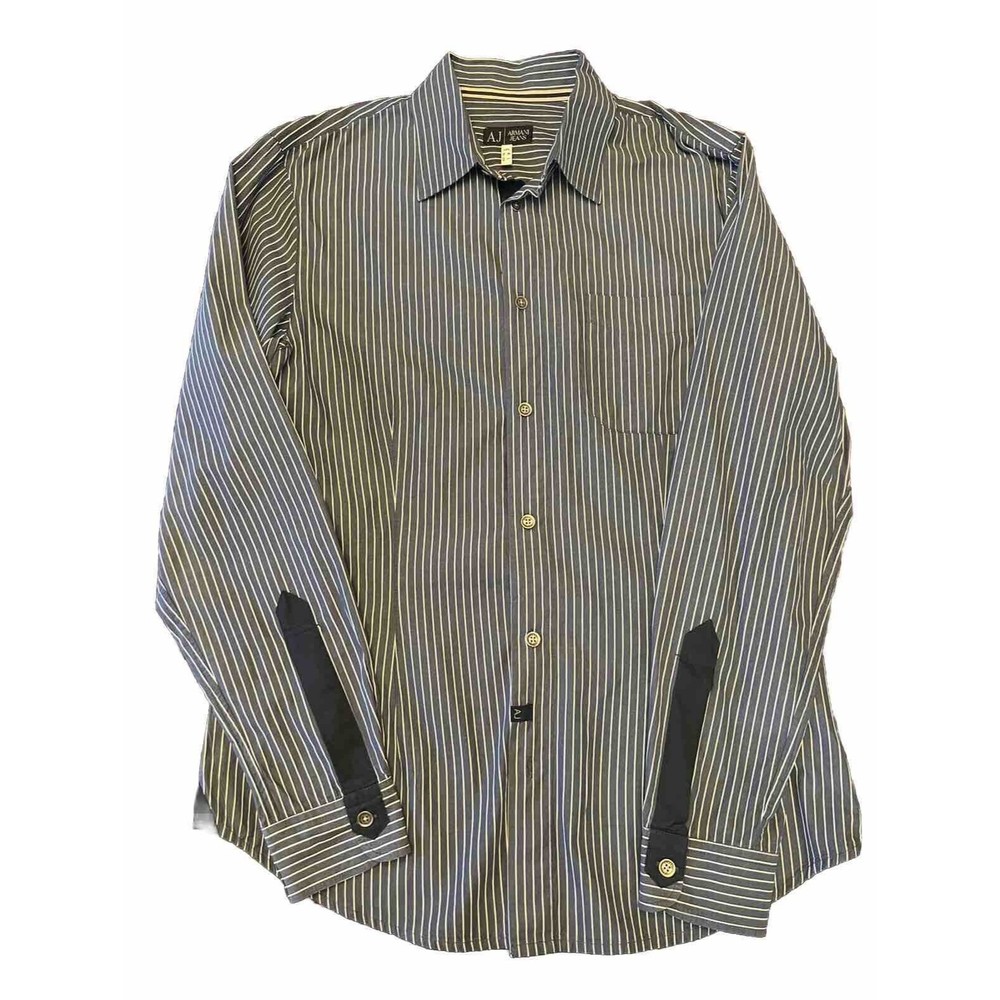 Mens Armani Jeans Stripped Button Up Shirt Size XL Blue And White